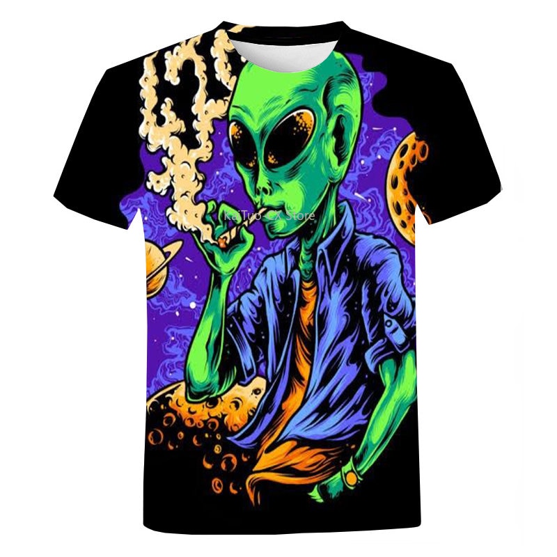 Space Alien Pizza  Print Tops Casual T Shirt