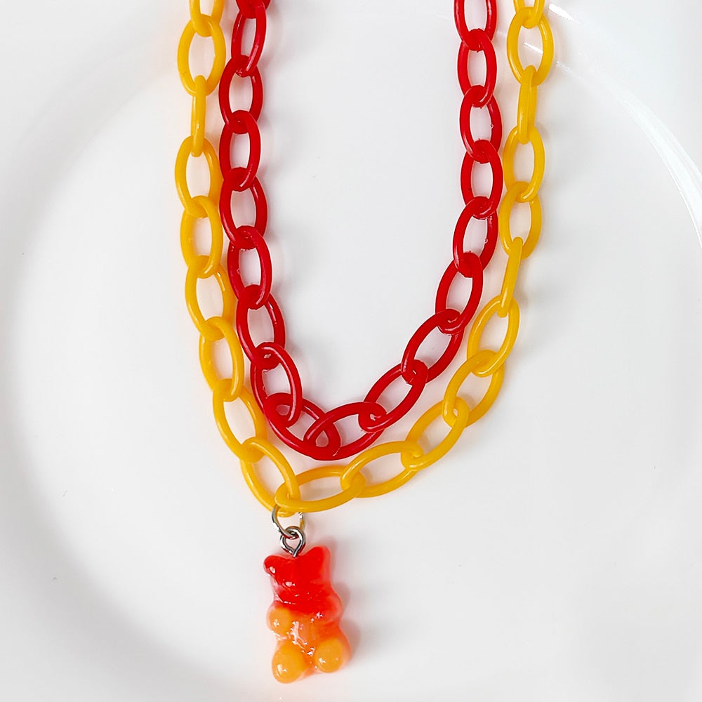 ZX GOGO Cute Gummy Bear Pendant Necklace