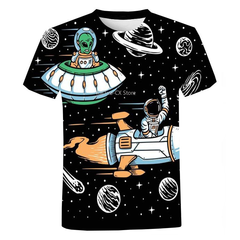 Space Alien Pizza  Print Tops Casual T Shirt