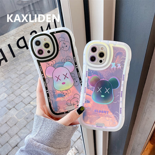 Laser Cartoon Bear Phone Case For iphone 13 12 11 Pro Max 7 8 plus X XR XS Max Back Cover Cute Soft Silicone Cases