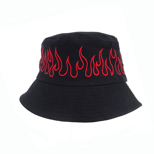 Black  Hip Hop Flame Bucket Hats  For Men WomenFashion Hip Hop Sunhat