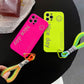 Smiley Fluorescence Lanyard Hand Strap Lanyard Silicone Case For iPhone 13 11 12 14 Pro Max XS XR X 8 7 Plus Soft Cover