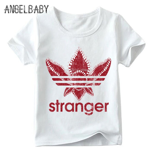 Stranger Things Funny T shirt Summer Kids Chompe Monster Badge Print Tops Baby Boys/Girls