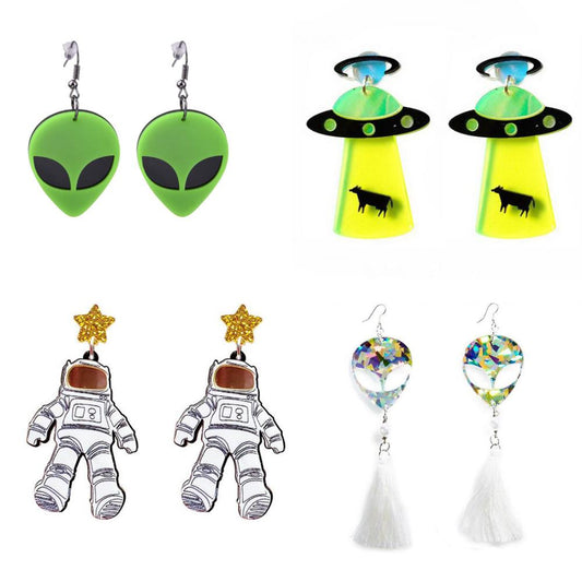 Earrings For Women Alien Fashion Charm Exaggerated Hip Hop Girls Gift Cute Alien UFO Saucerman