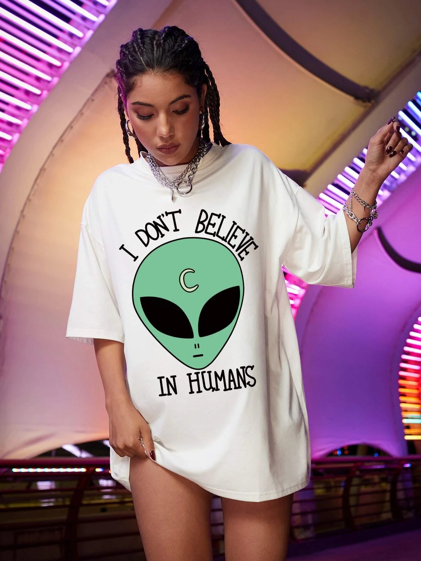 Alien Print Tops Summer Female Fashion Casual Tee Girl Creative Clothing T-shirts Ropa Mujer Alien Harajuku Gothic Women Tshirt