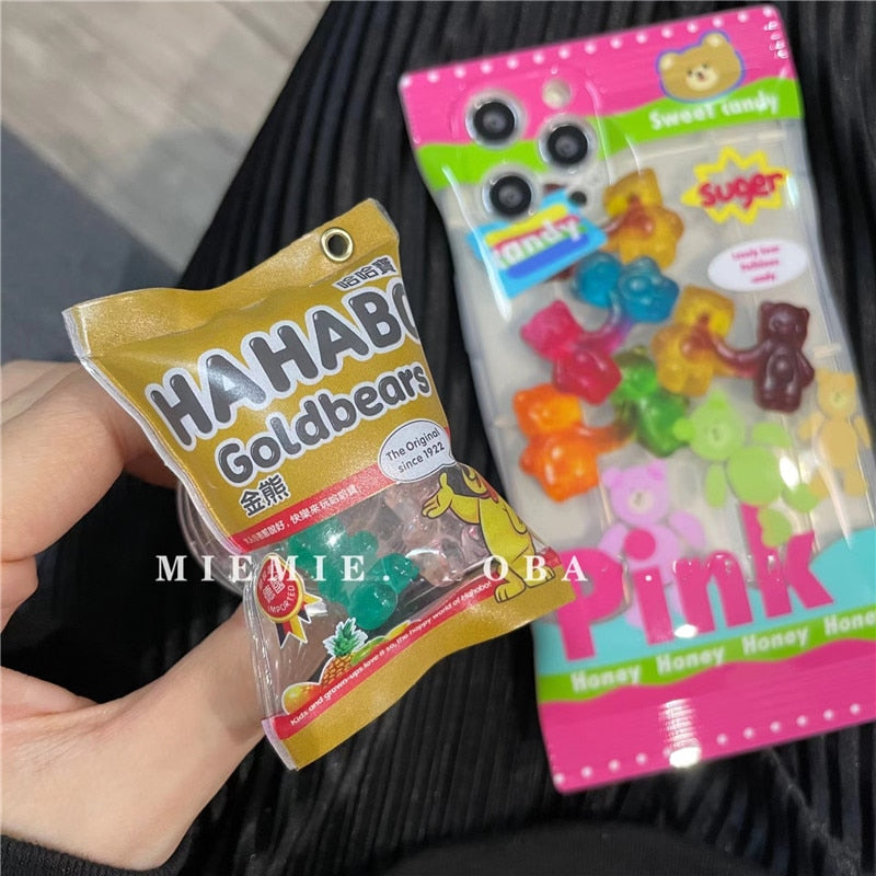 3D Gummy Bears Ring Holder Transparent Phone Case for iphone 14 12 13 11 Pro Max XR X XS 7 8 Plus SE3 Cover