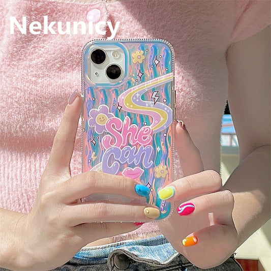 Cute Cartoon Laser Clear Phone Case For iphone 14 Plus 13 12 11 Pro Max X XR XS Max Back Cover Fashion Silicone Protective Cases