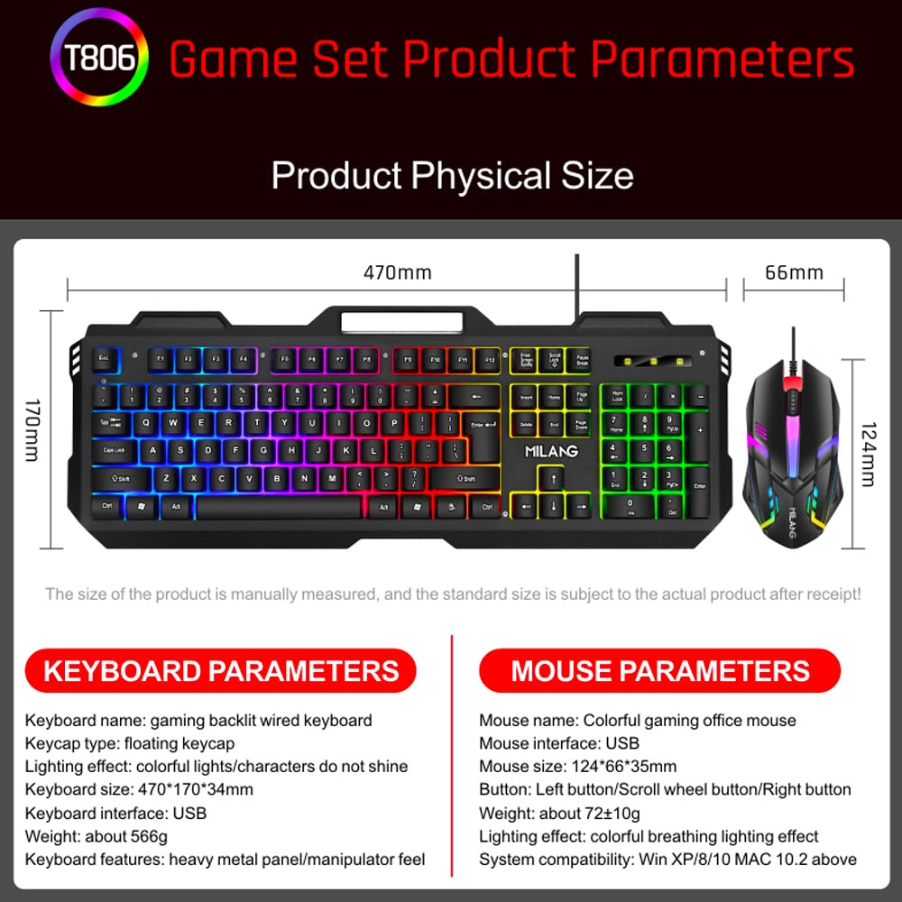 GOGO Wired Gaming Keyboard And Mouse RGB Backlit Keyboard Rubber PC Keycaps Keyboard Mouse Gamer Gaming Mouse