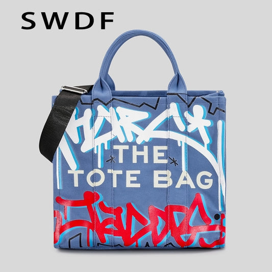 Graffiti Tote for Women Designer Canvas Lady Handbags Luxury Shoulder Crossbody Bags Casual Shopper Purses