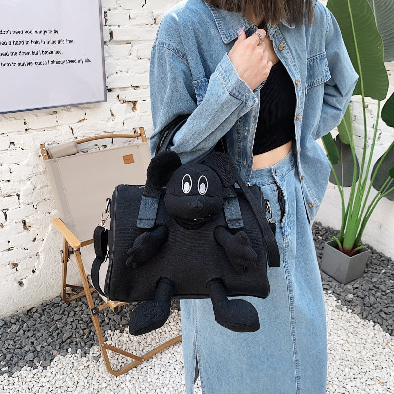 Mouse Doll Canvas Solid Color One-shoulder Diagonal Bag Fashion Trend Large-capacity  Handbag