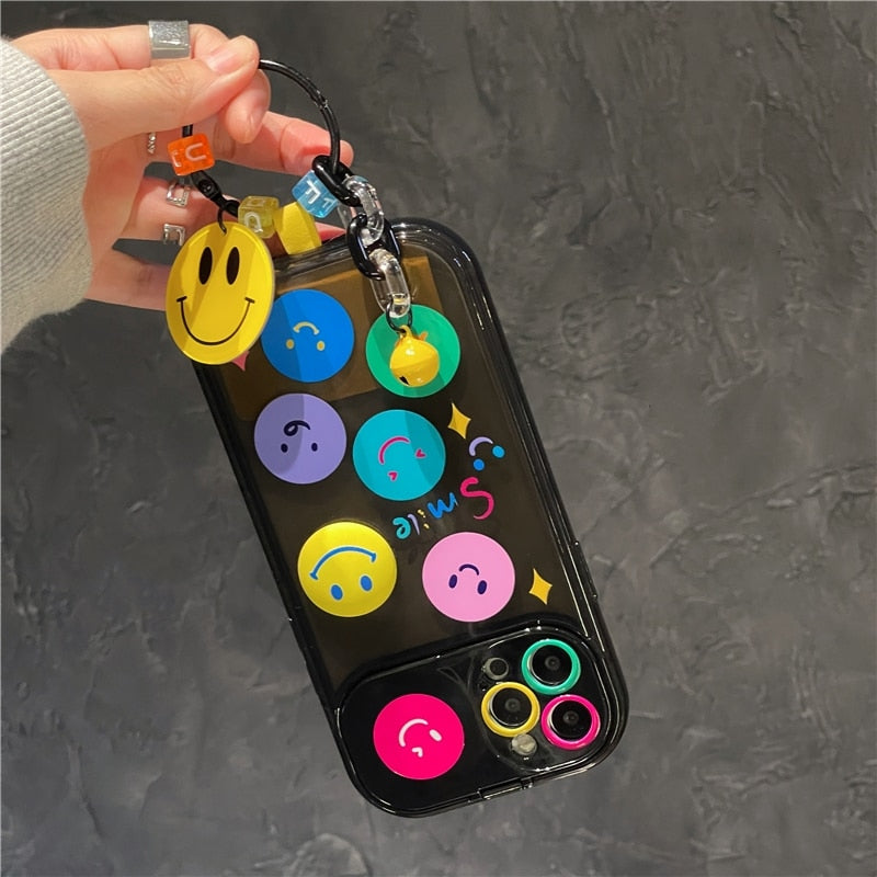 Cartoon Cute Mirror Funny Smiley Keychain Clear Soft Case For iPhone 14 14Pro 13 12 11 Pro Max XR Lens Protection Cover