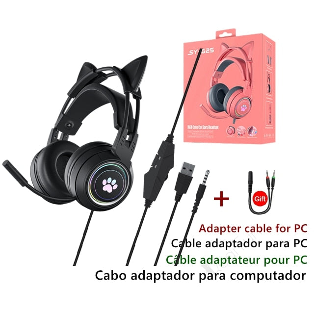 Black Cat headphones PC Gamer Girls Boys 9D Stereo Wired Headset, with Mic, Super Bass for Laptop PS4 Windows XP/7/8/9/10