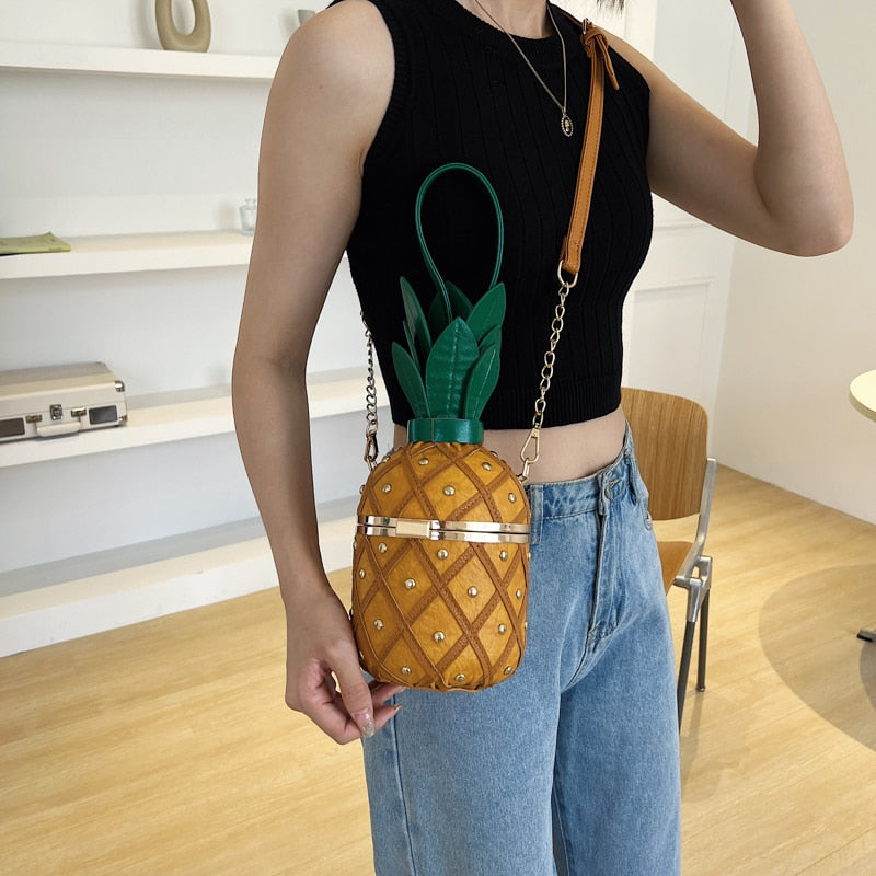 Party Bags for Women 2022 Trend Cartoon Cute Pineapple Shape Crossbody Bags Fashion Leather Bucket