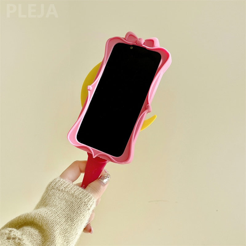 Cute 3D Moon Stick Silicone Case For iPhone 14 13 12 11 Pro Max Lovely Girl Protection Cover For iPhone 14Pro Shockproof Funda