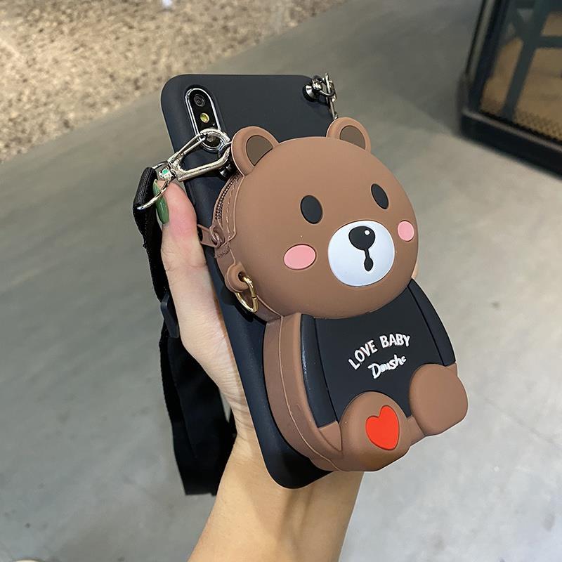 Cute Bear Wallet lipstick bag Soft  phone Case For iPhone 14 Pro Max 11 12 13Pro Max Xs XR 7 8Plus