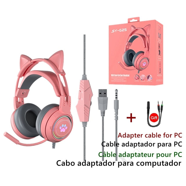 Black Cat headphones PC Gamer Girls Boys 9D Stereo Wired Headset, with Mic, Super Bass for Laptop PS4 Windows XP/7/8/9/10