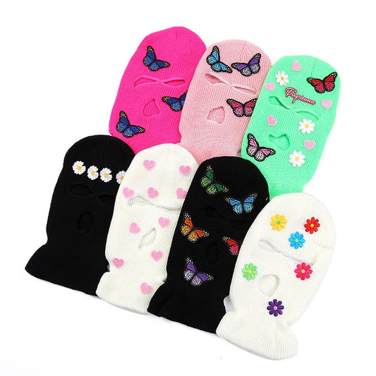 Full Face Cover Ski Mask Hats For Women Men Colorful Butterfly Flower 3 Holes Balaclava