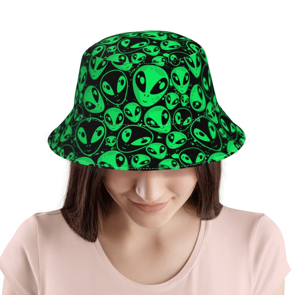 Alien Pattern Bucket Hats for Unisex  Beach Foldable Bob Fisherman Hat  Sun Cap