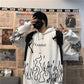 Retro Flame Print Hoodies Women  Oversized Long Sleeve Hoodie Tops Korean Style